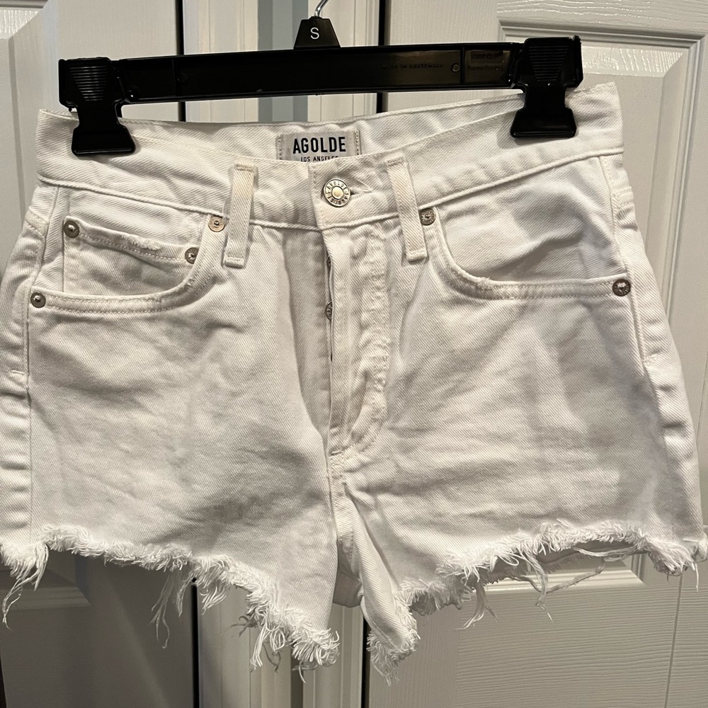 Agolde White Frayed Hem Jean Shorts